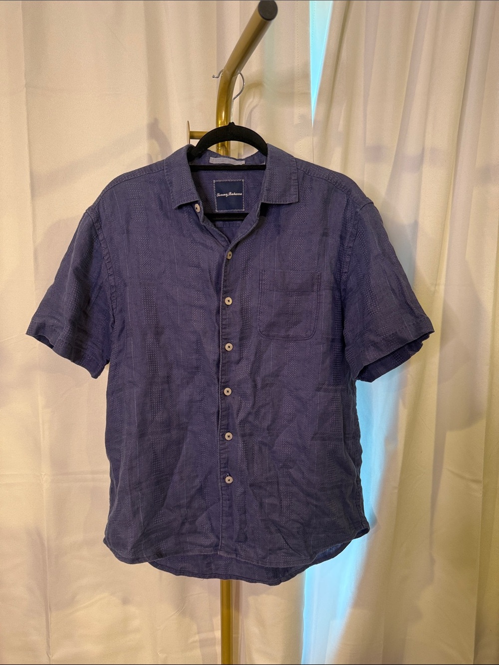 Men's Tommy Bahama Linen Short-Sleeve Button-Up Shirt in Navy Blue M